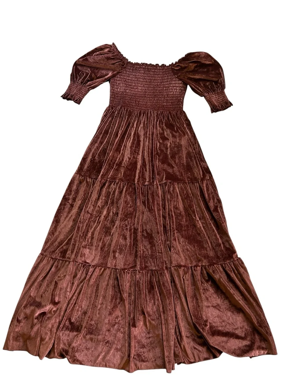 Baltic Born Velvet Clara Smocked Maxi Dress Brown NWT Size L Boho Fairy Cottage